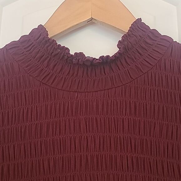 Reformation Brandi Smocked Mini Dress Relaxed Fit Chiffon Burgundy Size XL - Picture 6 of 15